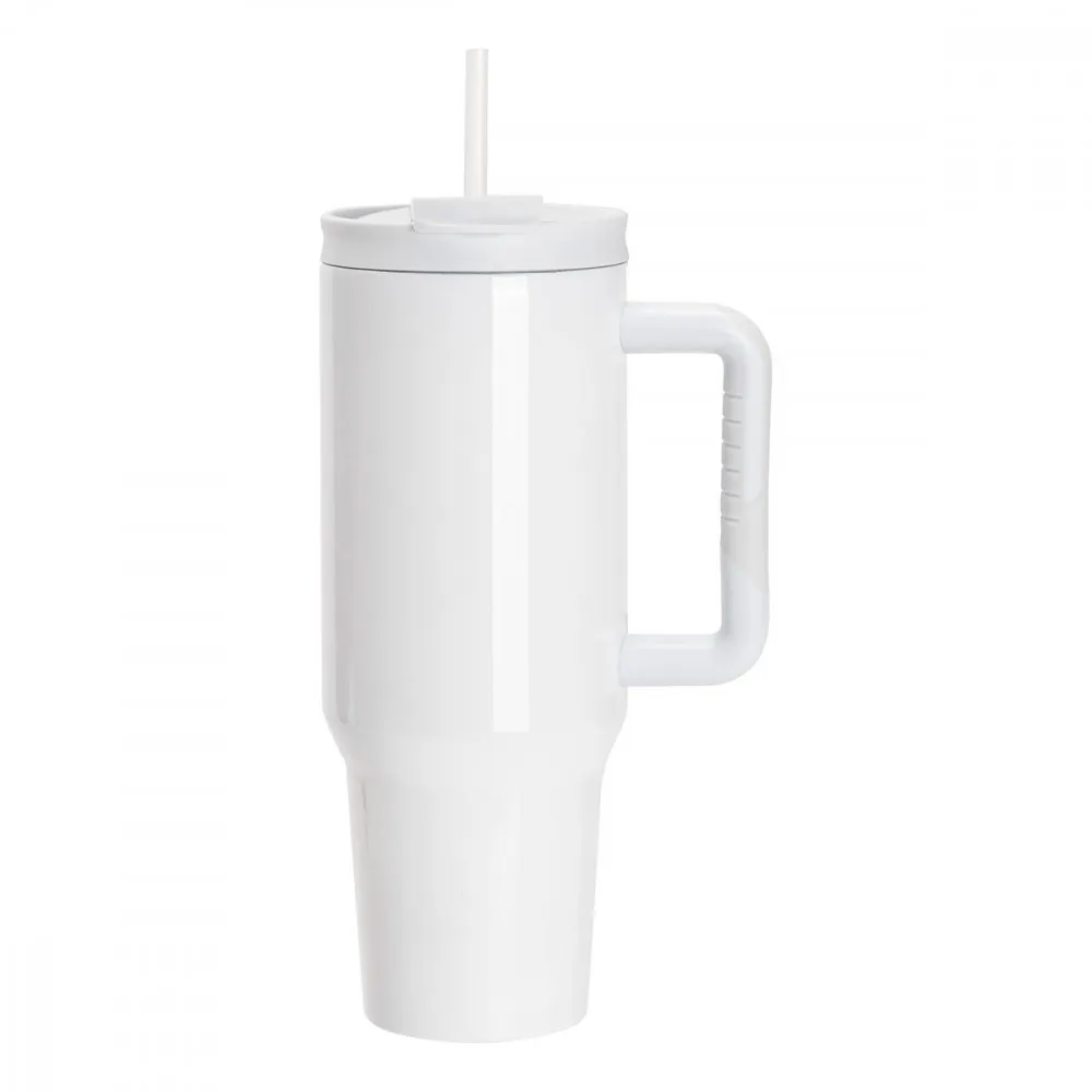 Sublimation Thermobecher mit Deckel, Griff, Trinkhalm & Flipdeckel 1200ml, weiß