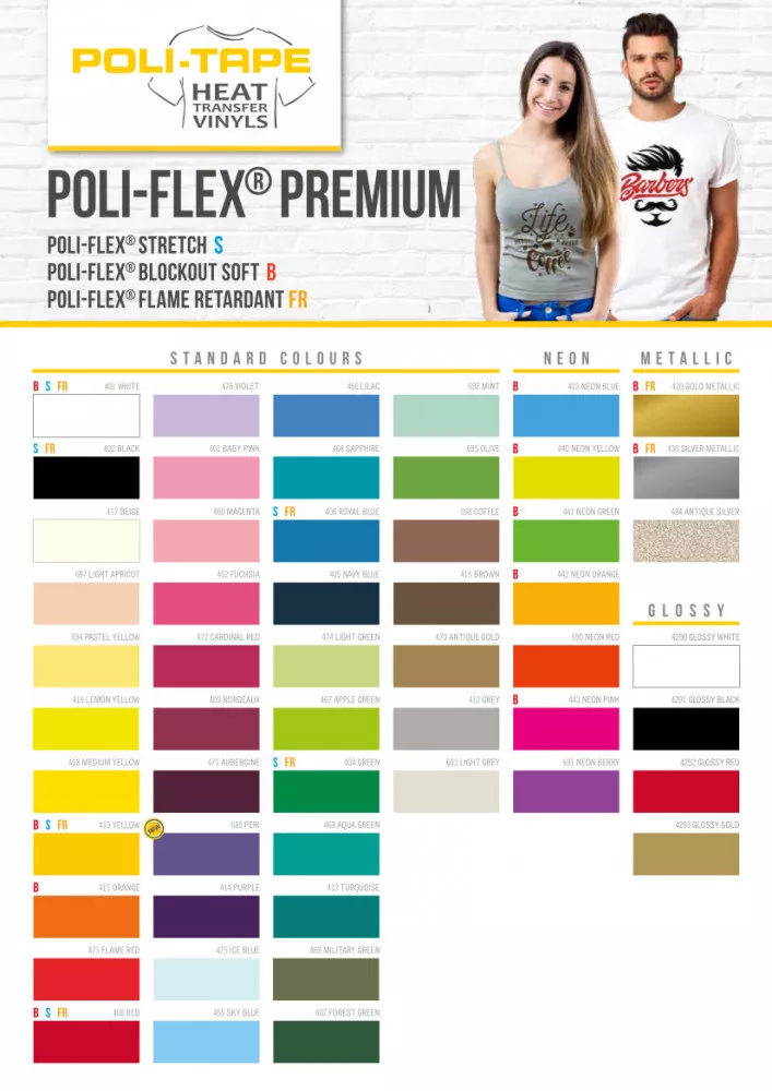 Poli-Flex Flexfolie Premium Politape 5 Meter x 50 cm STANDART FARBEN 12,48 €/m² 
