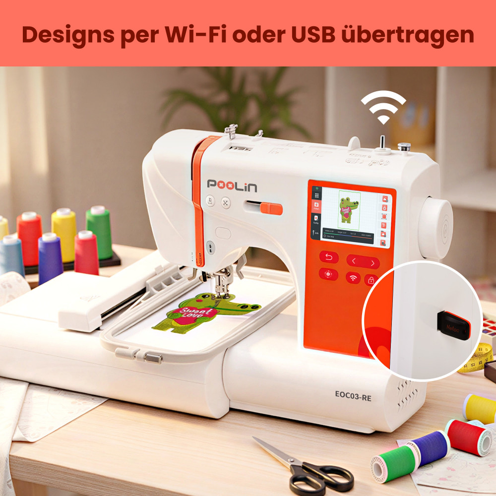PooLin EOC03 Stickmaschine – WLAN & Touchscreen Stickmaschine 10 x 23,5 cm