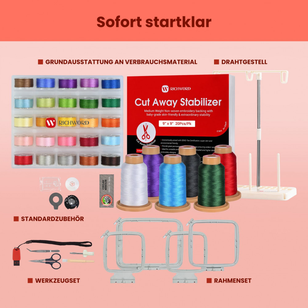 PooLin EOC06 – Stickmaschine mit 20 × 28 cm Stickfläche, WLAN & 7" Touchscreen