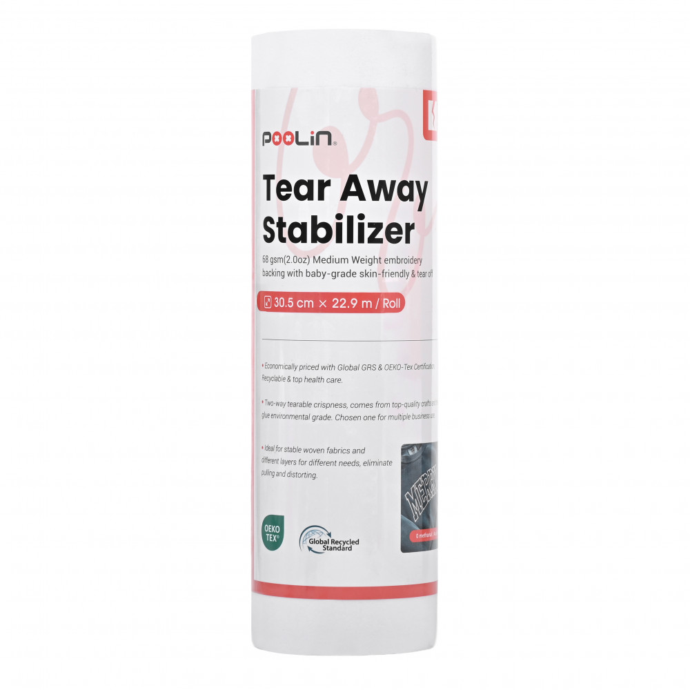 PooLin Tear Away Stickvlies – Abreißvlies für Stickmaschinen – 30 cm x 22,9 m – 68 g/m²