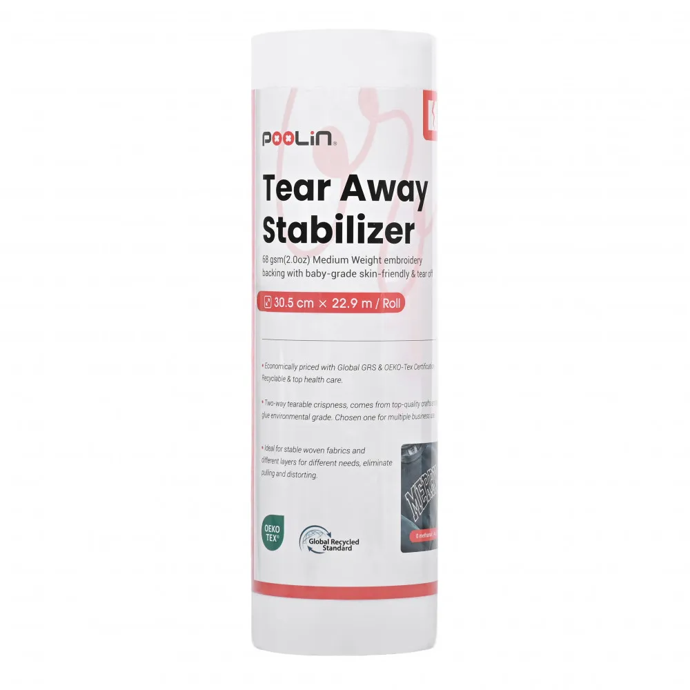 PooLin Tear Away Stickvlies – Abreißvlies für Stickmaschinen – 30 cm x 22,9 m – 68 g/m²