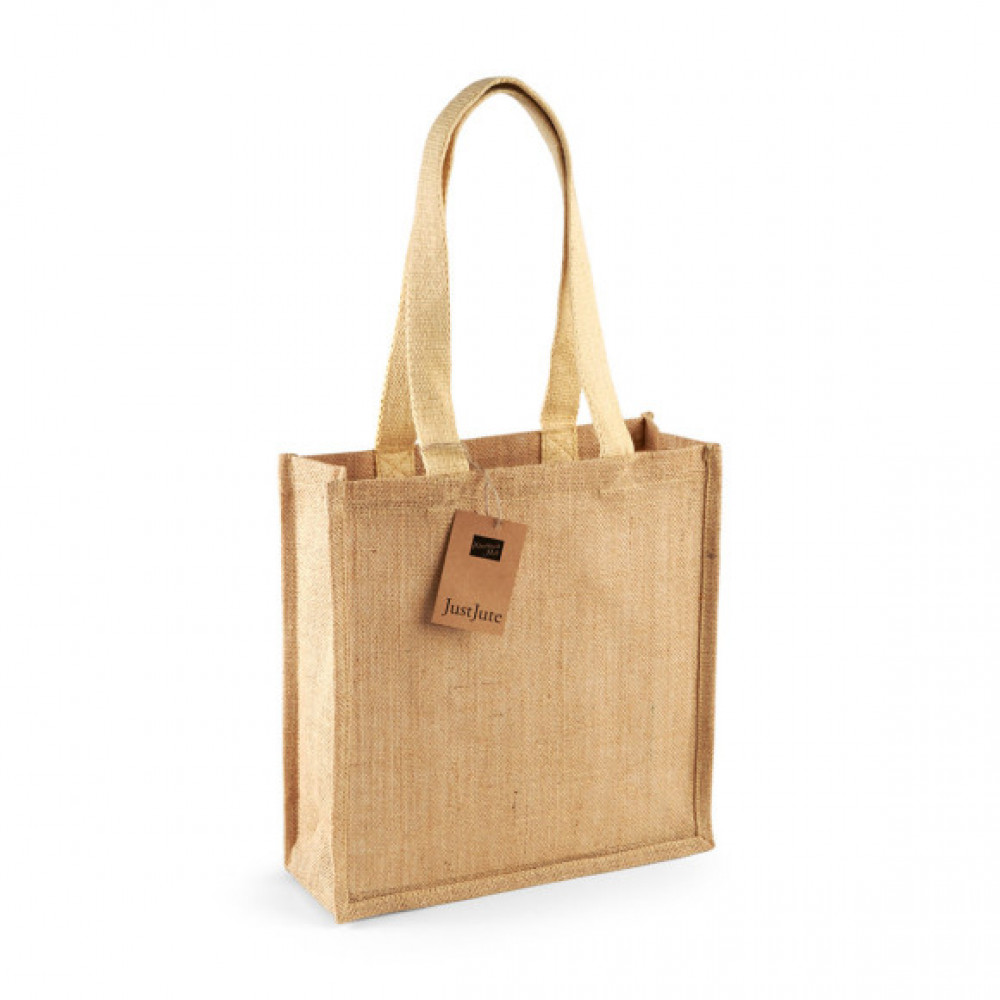Westford Mill W406 Jute Compact Tote, 10 L, natur – lange Baumwollgriffe (60 cm)