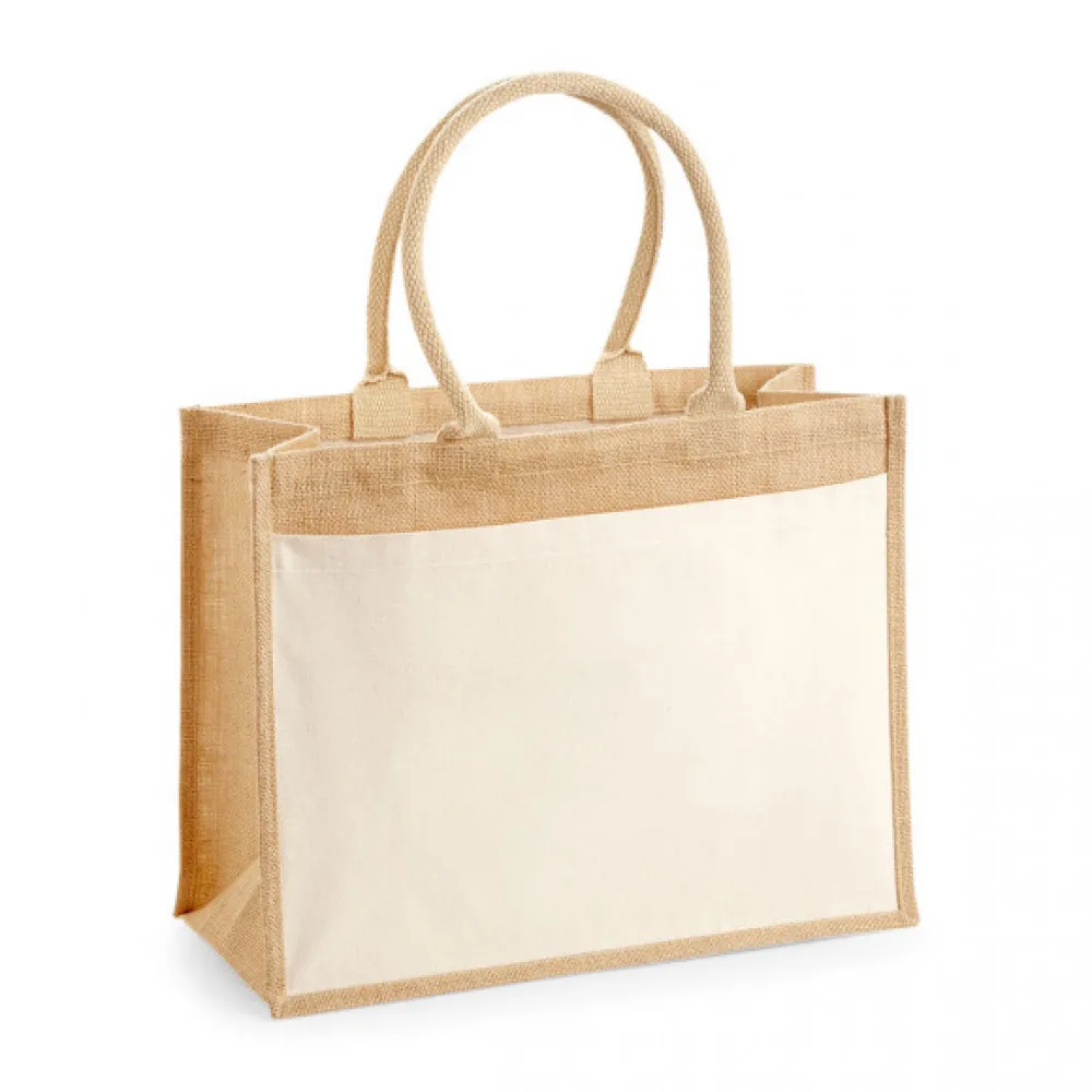 Westford Mill Cotton Pocket Jute Shopper W427 – große Jutetasche mit Baumwoll-Vordertasche