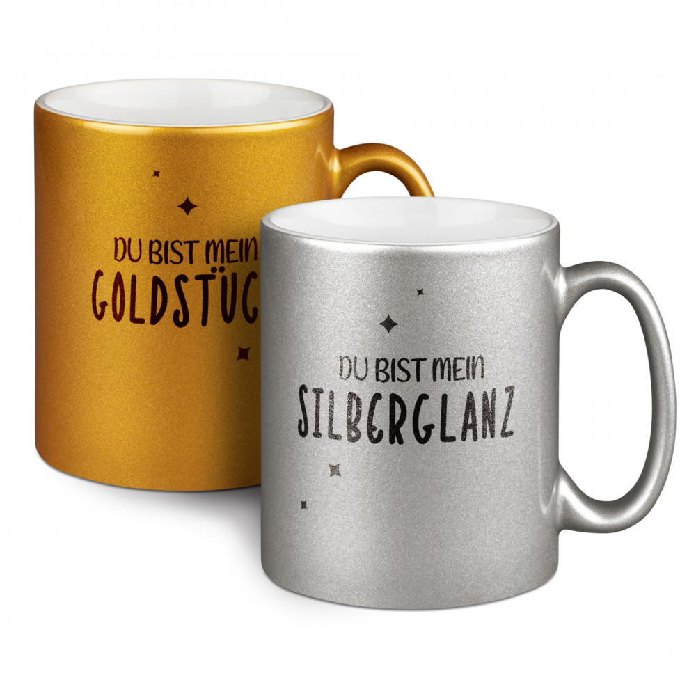 Keramiktasse im Metallic-Glitzerlook in Gold und Silber – 300 ml für Sublimationsdruck
