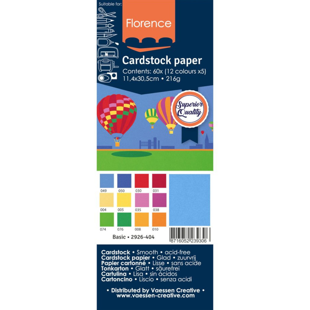 Florence Cardstock Papier Basic 11,4x30,5cm (216g) - 60er Pack