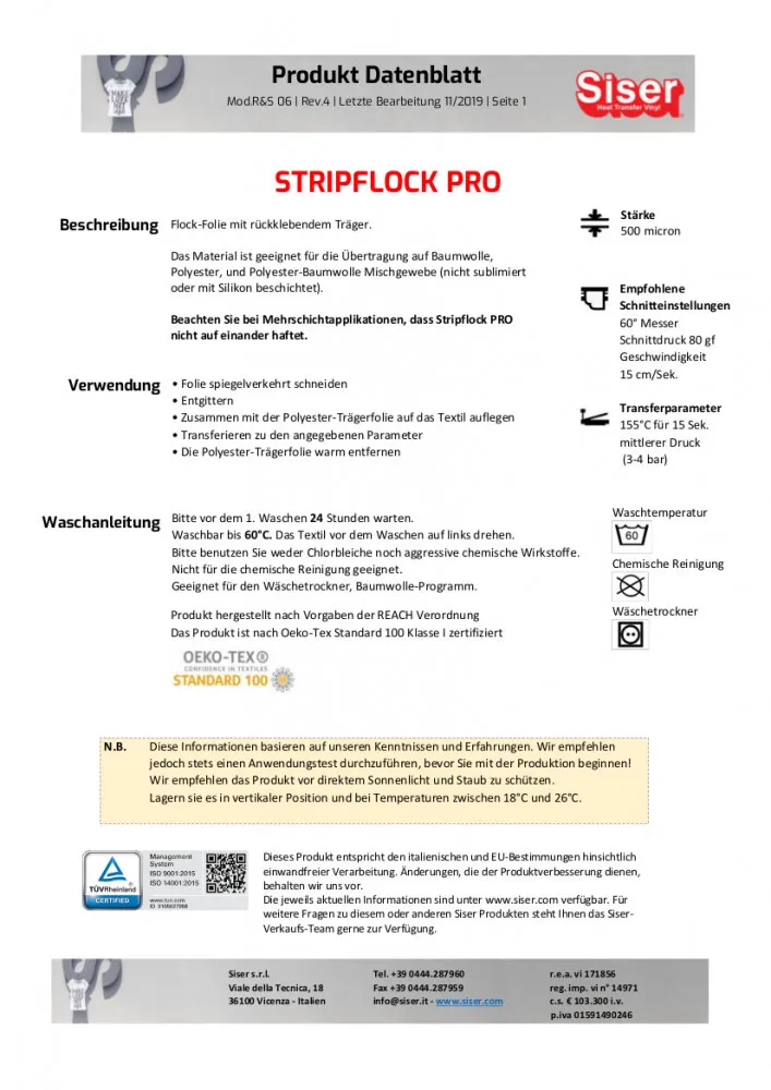 Siser Stripflock Pro Datenblatt