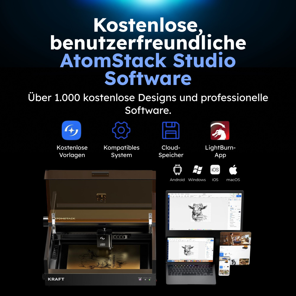 AtomStack Lasercutter 20W für Holz, Metall & Acryl 50×32 cm