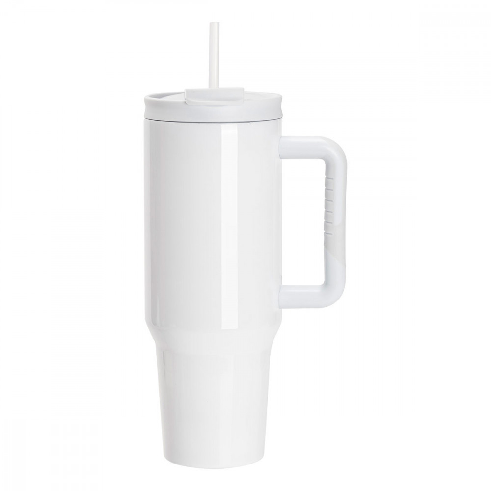 Sublimation Thermobecher mit Deckel, Griff, Trinkhalm & Flipdeckel 1200ml, weiß