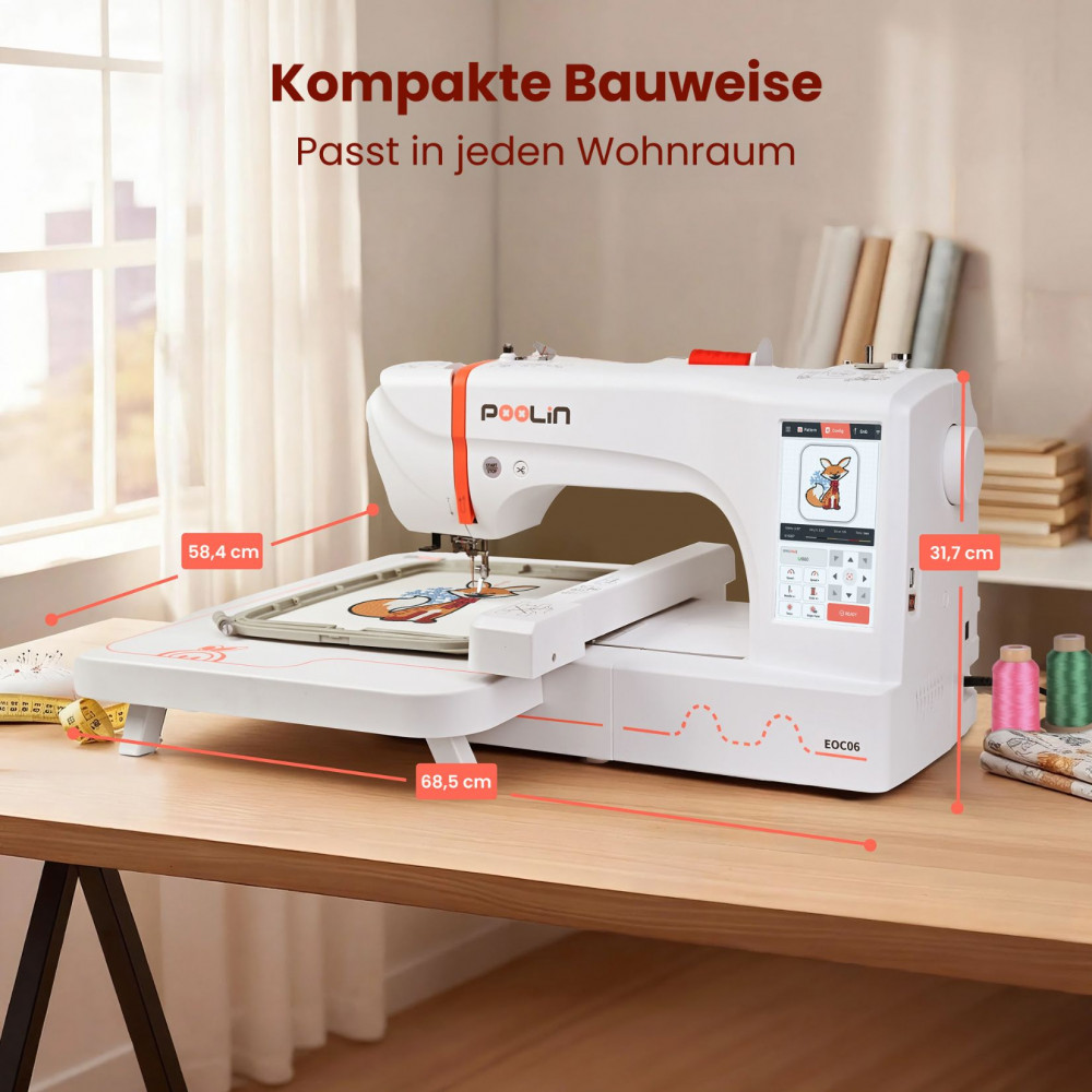 PooLin EOC06 – Stickmaschine mit 20 × 28 cm Stickfläche, WLAN & 7" Touchscreen