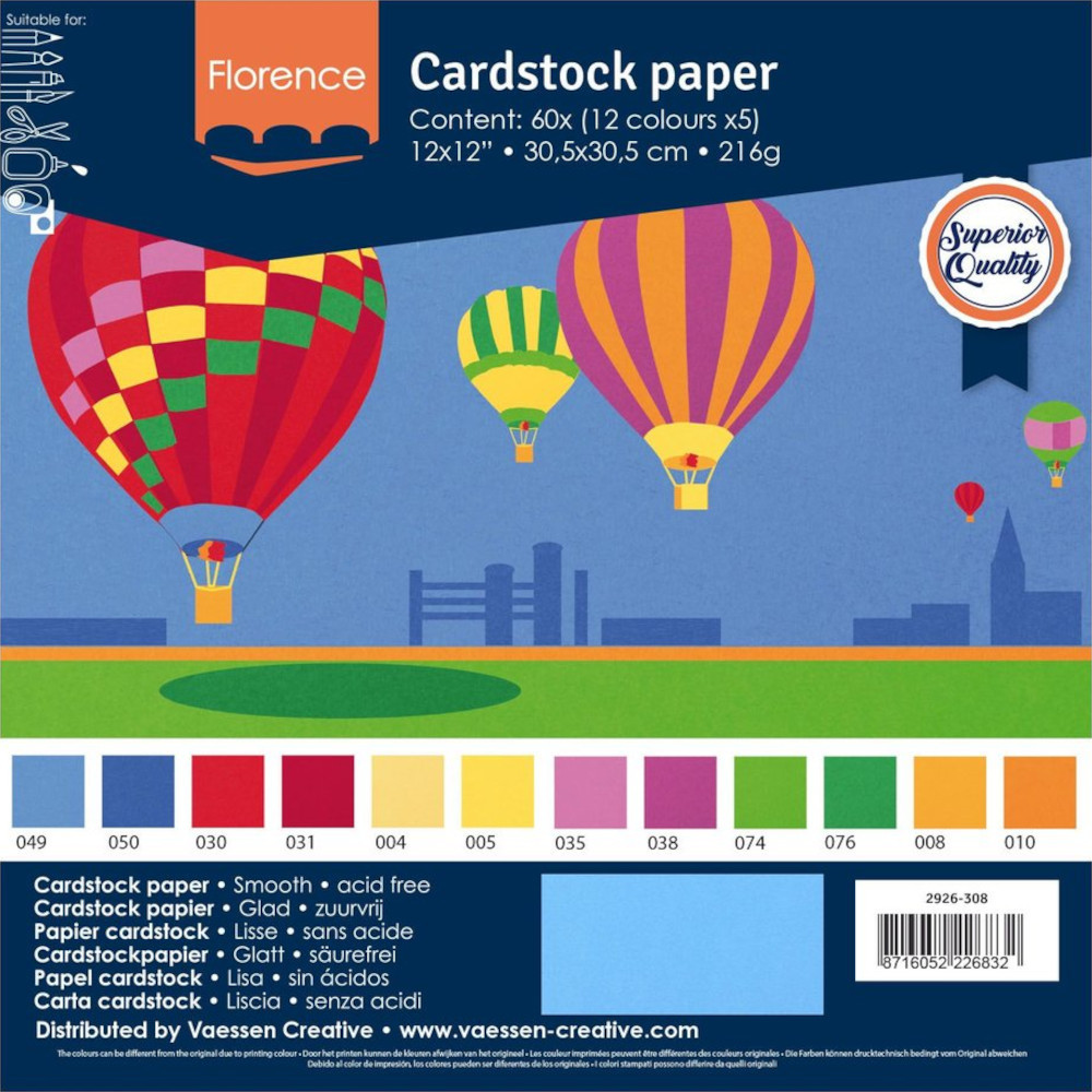 Florence Cardstock Papier Basic 30,5x30,5cm (216g) - 60er Pack