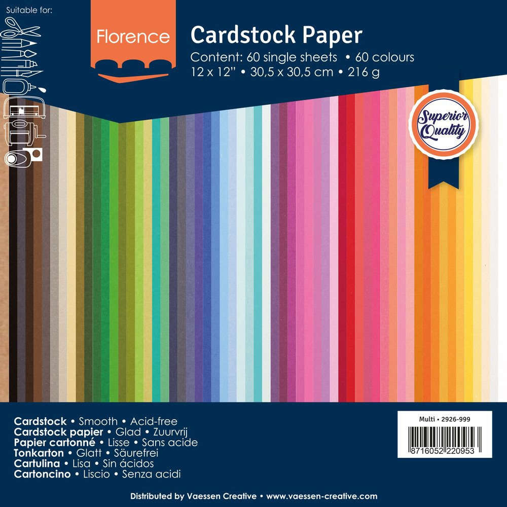 Florence Cardstock Kartonpapier Multipack 30,5x30,5cm (216g) - 60er Pack