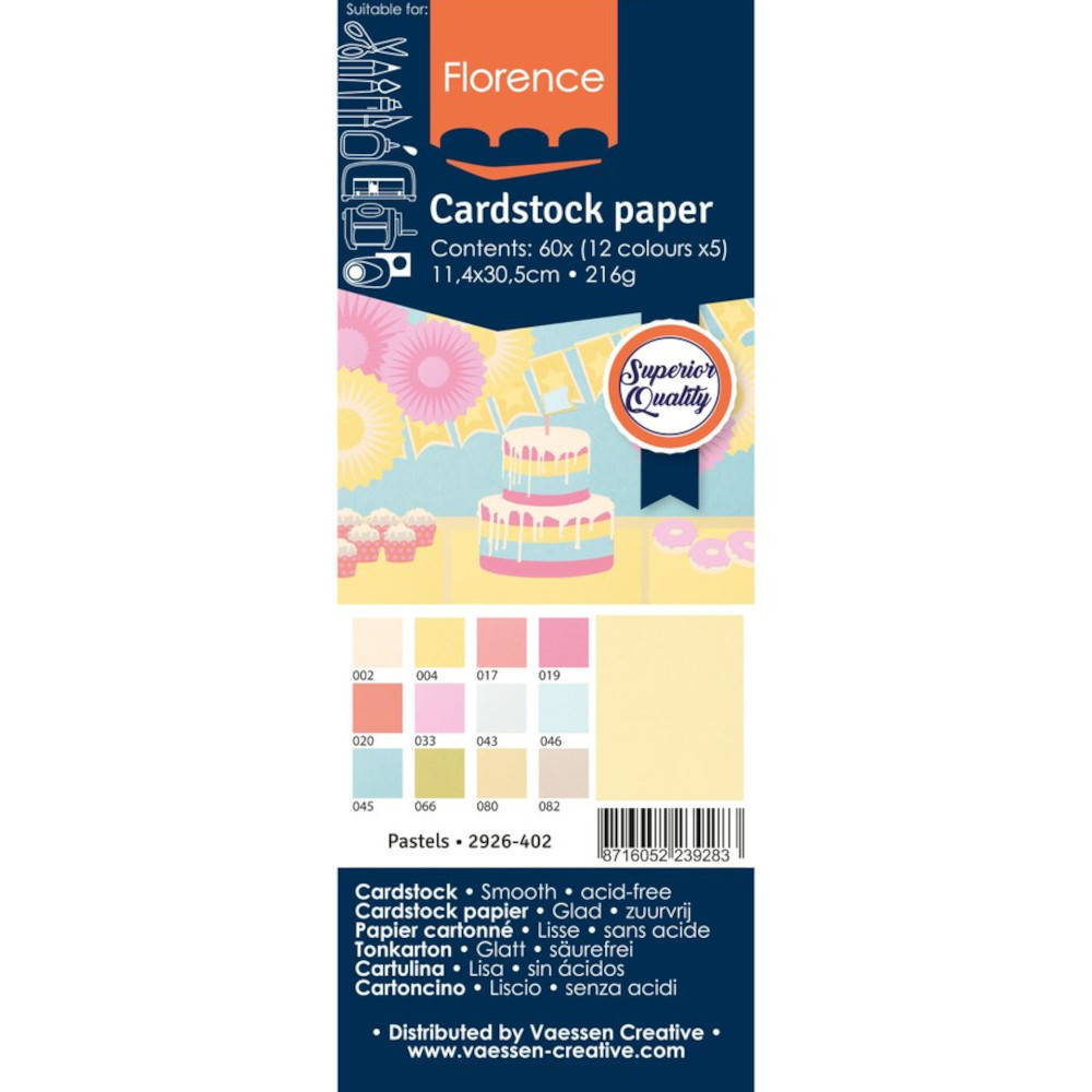 Florence Cardstock Papier Pastell 11,4x30,5cm (216g) - 60er Pack