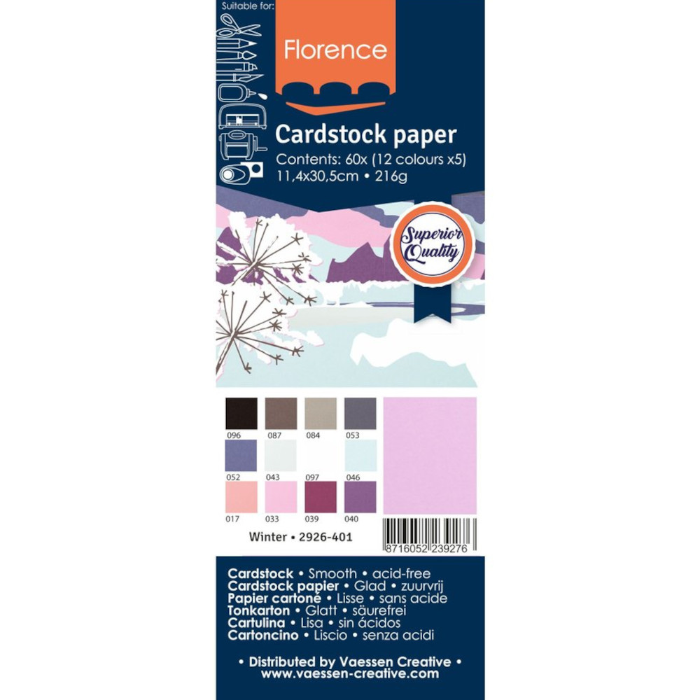 Florence Cardstock Papier Winter 11,4x30,5cm (216g) - 60er Pack
