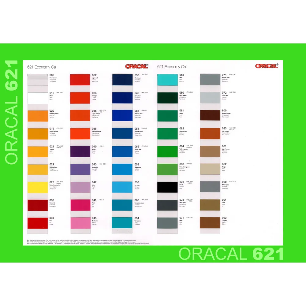 Farbkarte Oracal 621
