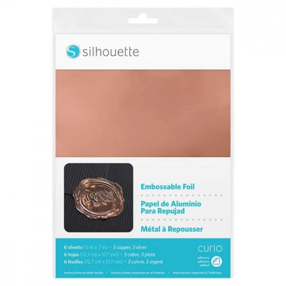 Silhouette prägbare Folie Embossable Foil Silber Kupfer 17,7 x 12,7 cm 6 Blatt selbstklebend